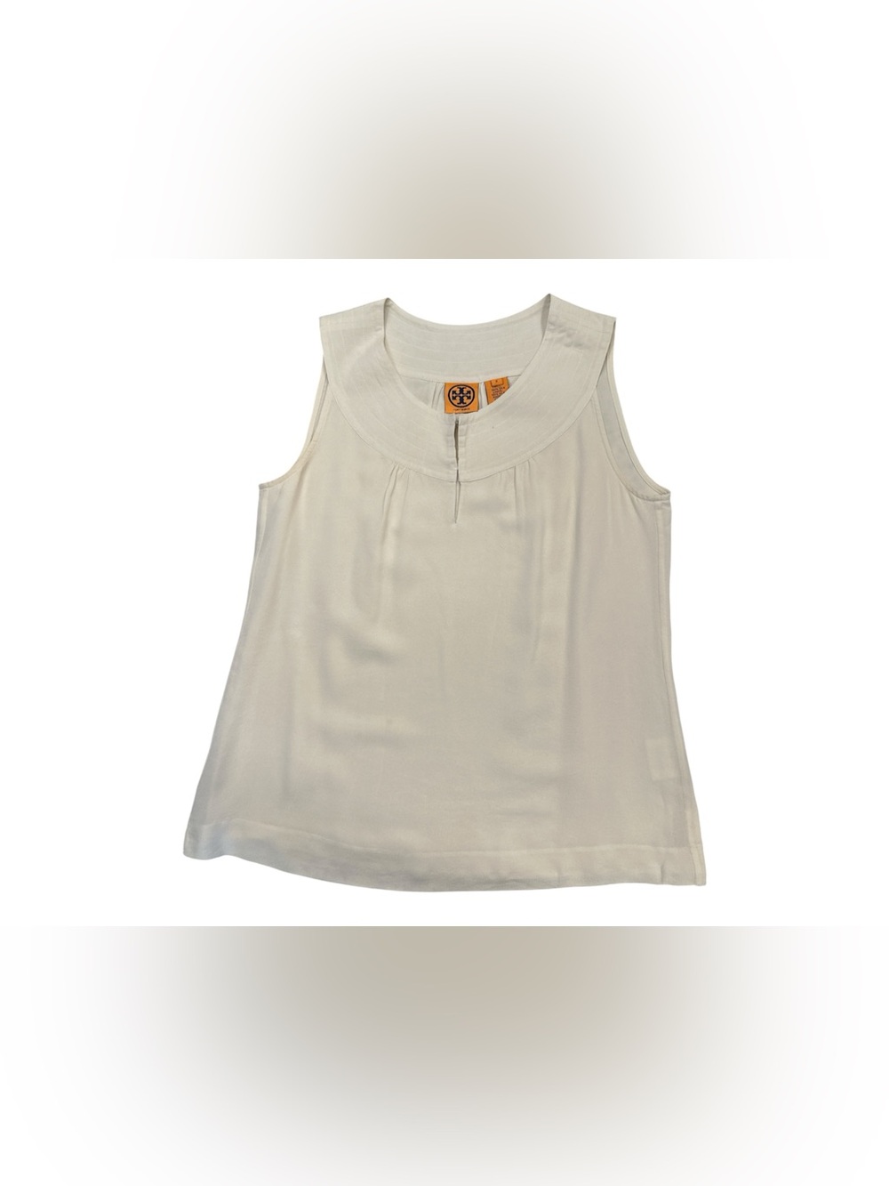 Tory Burch 100% Silk Cream Sleeveless Blouse Top Size 8 Flaw